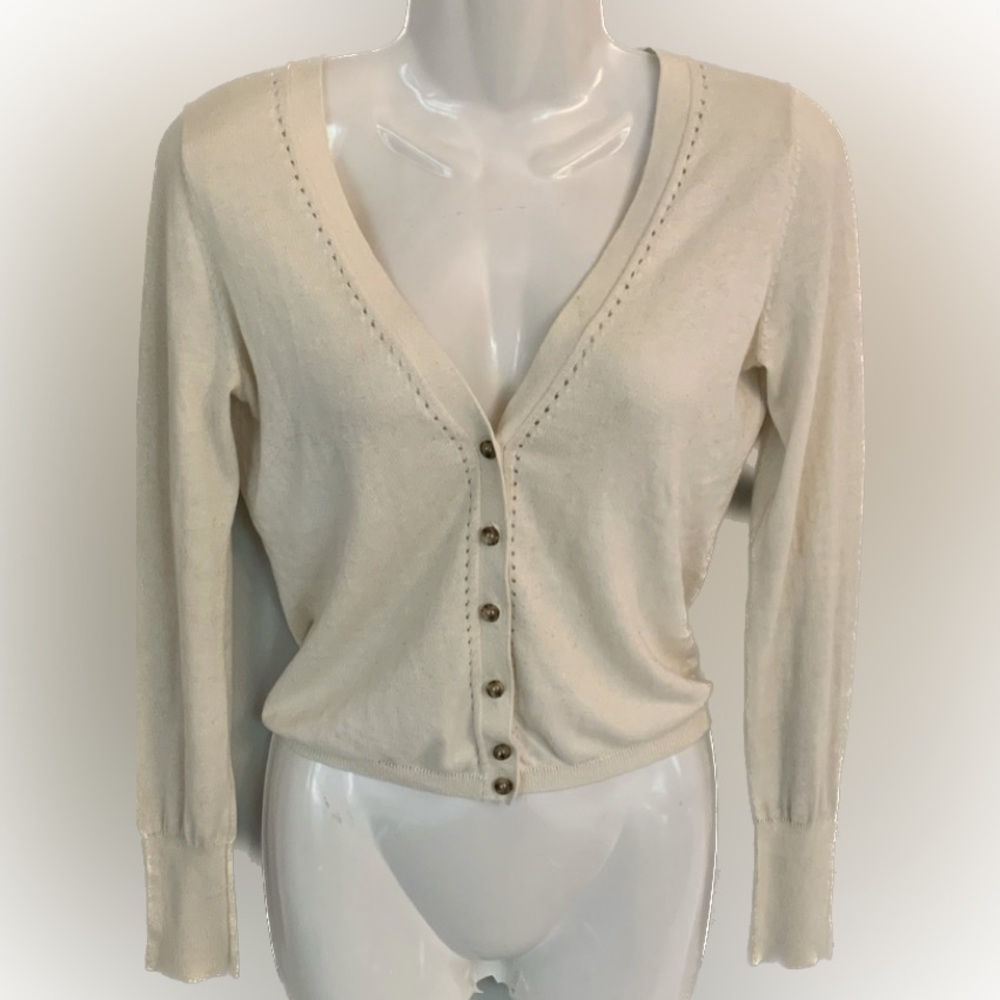 Sinclaire 10 Ivory cream Women’s S Small 2 4 6 Cropped cardigan sweater top Saks